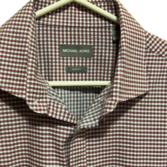 Michael Kors mens shirt Size L slim fit 100% cotton checkered button long sleeve - Picture 5 of 8